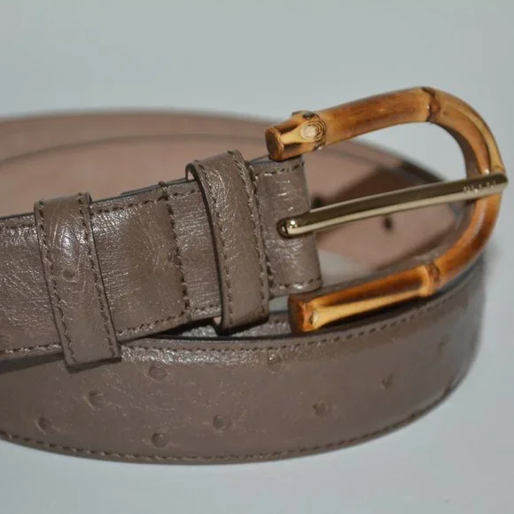 NWT GUCCI OSTRICH LEATHER SILVER HARDWARE BELT WITH BAMBOO BUCKLE